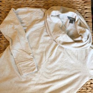 CREAM Colored Terry Long Line Cowl Neck Sweater